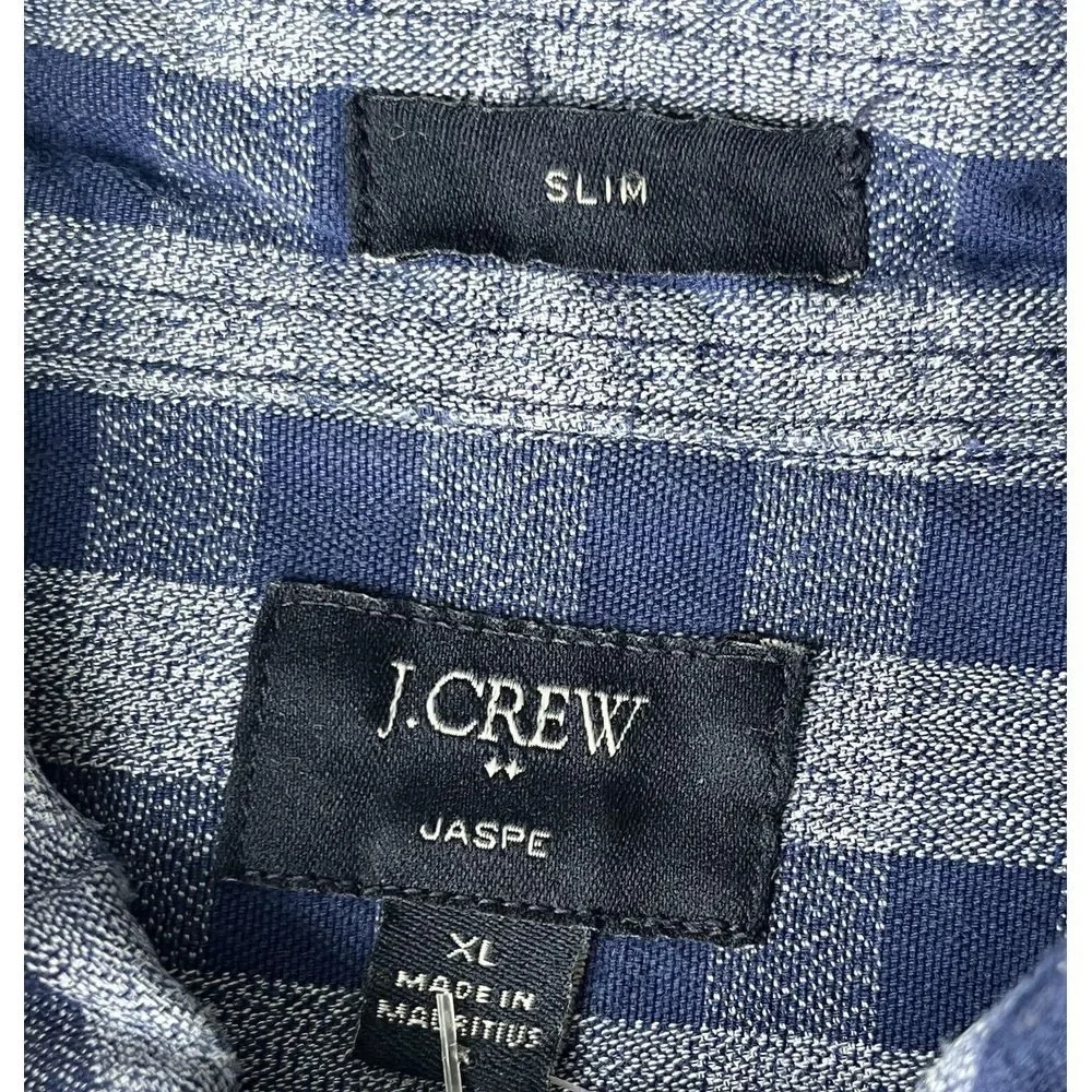 J.Crew Mens Shirt XL Slim Jaspe Grey‎ Blue Plaid Long Sleeve Button 100% Cotton